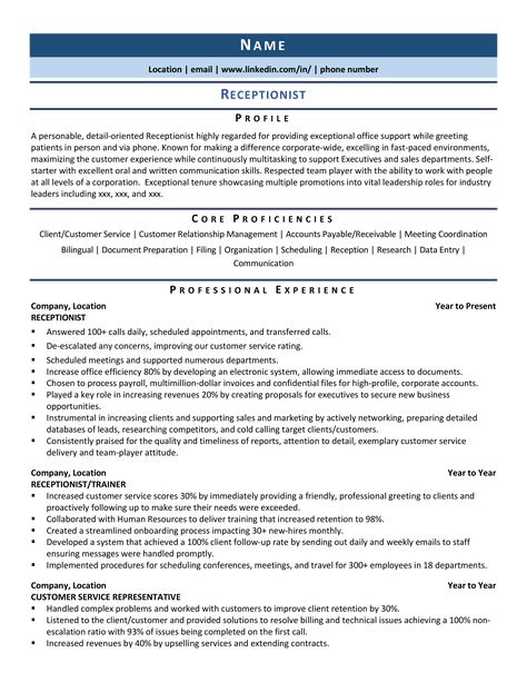 Receptionist Resume: Samples, Template, & Guide Receptionist Resume Example, Receptionist Resume, Medical Receptionist, Receptionist Jobs, Professional Resume Examples, Chronological Resume, Nursing Resume Template, Job Tips, Resume Summary