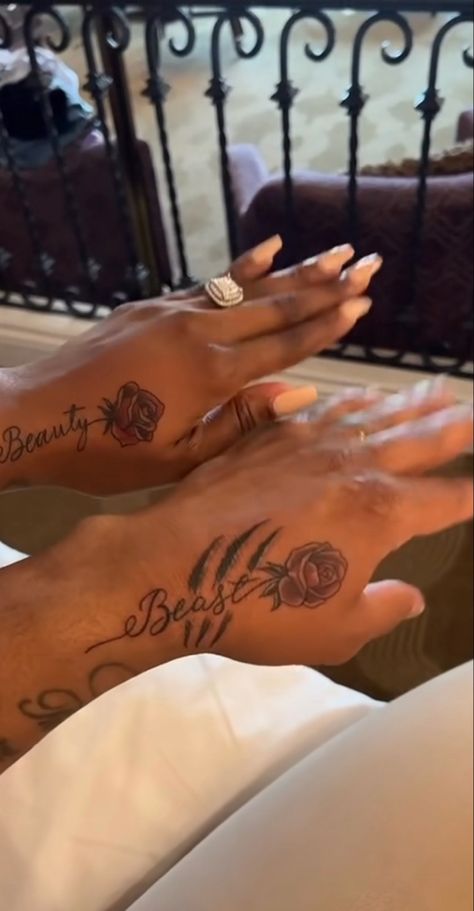 Him And Hers Tattoos, Matching Arm Tattoos Best Friends, Matching Tattoos For Best Friends Black Women, Black Couples Matching Tattoos, Matching Boyfriend And Girlfriend Tattoo, Matching Tats For Couples Black, Tattoo Ideas Boyfriend Girlfriend, Tattoos For Your Girlfriend, Men Matching Tattoos