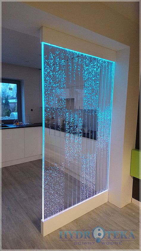 Indoor Waterfall Wall, Glass Partition Designs, Rose Gold Room Decor, Glass Panel Wall, Outdoor Wall Fountains, Wall Aquarium, Spa Lighting, Indoor Waterfall, Bubble Wall