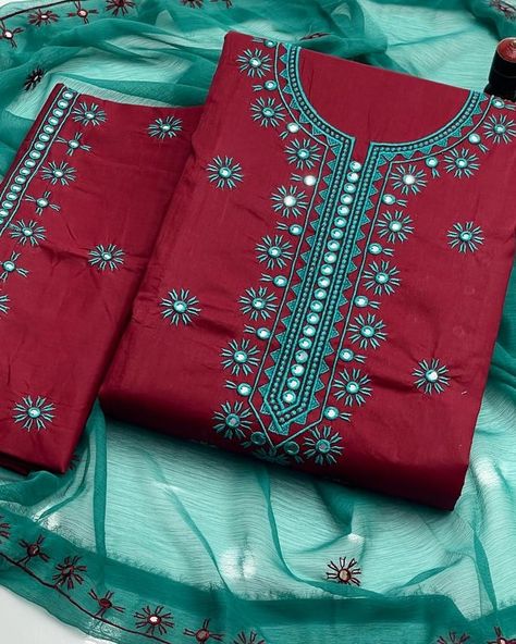 *New Arrival 09 mm Work😇* ✅ 03 Pcs Suit ✅ Cross Stitch Embroidered lawn Cotton Shirt and Trouser ✅ Cross Stitch Embroidered 9mm Shiffon Dupatta Price 2500 Chudithar Design, Shirt And Trouser, Girly Dresses, News Design, Neck Designs, New Arrival, Cotton Shirt, Lawn, Cross Stitch