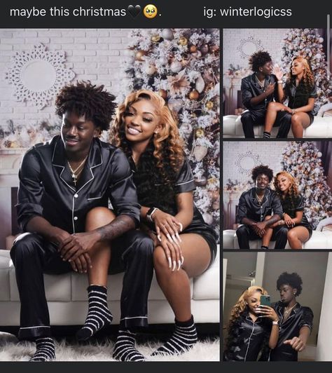 Christmas Photoshoot For Couples, Christmas Pictures Black People, Date Ideas Black Couples, Couple Christmas Pajamas Black People, Couple Christmas Pictures, Christmas Photos Outfits, Christmas Couple Photos, Christmas Couple Pictures, Couple Goals Teenagers Pictures