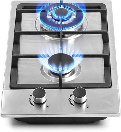 Amazon.com: 12" Gas Cooktops, 2 Burner Drop-in Propane/Natural Gas Cooker, 12 Inch Stainless Steel Gas Stove Top Dual Fuel Easy to Clean (12Wx20L) : Appliances Stainless Steel Gas Stove, Cook Top Stove, Outdoor Cooking Area, Gas Stove Top, Iron Grate, Gas Cooker, Gas Hob, Gas Cooktop, Cooktops