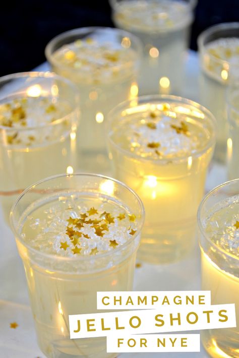 CHAMPAGNE JELLO SHOTS FOR NEW YEAR’S EVE #champagne #jelloshot #recipe #cocktail #cocktailrecipe #jelloshotrecipe #newyears #newyearseve Champagne Shots, Champagne Jello, Making Jello Shots, Champagne Jello Shots, New Years Eve Party Ideas Food, New Years Eve Dessert, New Year's Eve Appetizers, New Years Eve Food, Pudding Shots