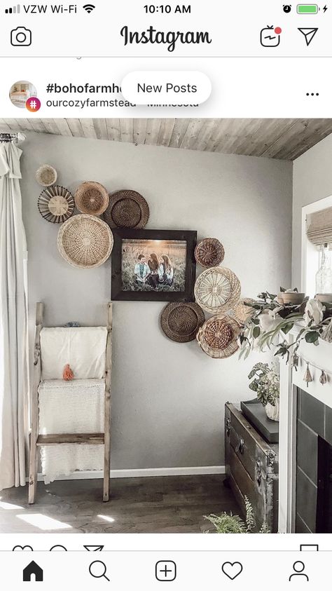 Basket Walls Boho, Bathroom Wall Decorations, Wall Decorations Ideas, Room Design Bathroom, Basket Walls, Wall Inspiration, Permanent Jewelry, Basket Wall, Basket Wall Decor