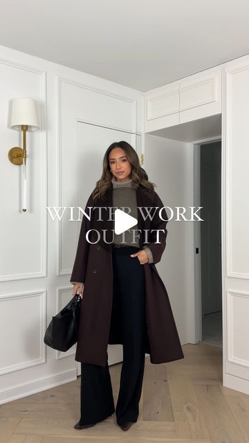 Nena Evans on Instagram: "This might be my favorite work outfit this winter!! Shades of brown and black are cozy yet chic and perfect to wear to work 🤎 Added this winter office outfit to my LTK and in my bio under “Shop My Instagram” 🖤 https://liketk.it/4syxa #chicstyle #winterstyling #winteroutfit #capsulewardrobe #workwear #officeoutfit #workclothes #aritzia #ootdgals #whowhatwearing #wiwt #styleblogger #outfitideas #grwm #dailygrwm #stylingreel #ootd #outfitinspiration" Fall Women Work Outfits, Warm Work Outfits Women, Work Wear Women Winter, Winter Workwear Women, Professional Winter Outfits Women, Cold Work Outfit, Winter Business Professional Outfits, Winter Business Attire, Office Outfits Women Winter