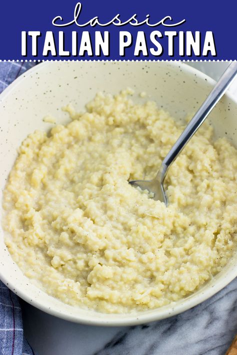 A bowl of creamy pastina with a soup spoon plunged in. Cheesy Pastina Recipes, Pastina Recipes Butter, Traditional Pastina Soup, Delicious Soft Food Recipes, Pastina Recipes Without Egg, Soft Foods Dinner, Pastina Recipes For One, Pastina Recipes No Egg, Creamy Pastina Recipes