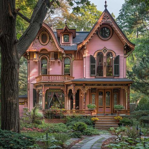 Dusty Rose Outdoor House Colors Offer Vintage Charm • 333+ Art Images Painted Lady Victorian House, Colorful Victorian Interior, Colorful Victorian House Exterior, Colorful Houses Exterior, Vintage House Aesthetic Exterior, Old Vintage House Exterior, Maximalist House Exterior, Pastel House Exterior, Pink Cottage House