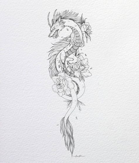 Tattoo Ideas For Females, Dragon Tattoo Arm, Tato Naga, Mystical Tattoos, Dragon Tattoo Art, Ghibli Tattoo, Dragon Tattoo For Women, Tato Lengan, Tattoos Women