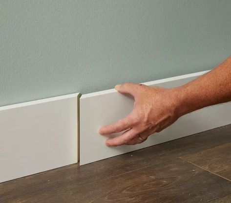 How to Install Baseboard Molding Modern Farmhouse Molding And Trim, Baseboard Trim Hacks, Diy Baseboard Trim, Baseboard Installation Diy, Diy Trim Baseboards, Baseboards And Trim, Diy Baseboards, How To Install Baseboards, Mdf Trim