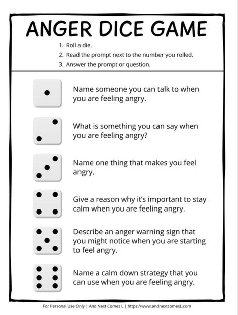 Anger Management Group Activities, Psychological Games Activities, Letting Go Activities For Adults, Emotional Intelligence Activities Adults, Anger Dice Game, Anger Management Group Activities For Adults, Psychoeducational Groups Activities, Mental Health Group Activities For Teens, Teen Counseling Activities