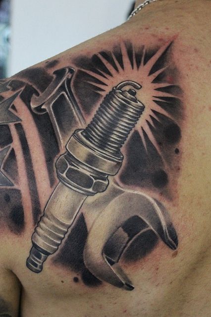 seen this and thought of my little brother Wrench Tattoo, Piston Tattoo, Hot Rod Tattoo, Gear Tattoo, Harley Tattoos, Tool Tattoo, Racing Tattoos, Mechanic Tattoo, Motorcycle Tattoos