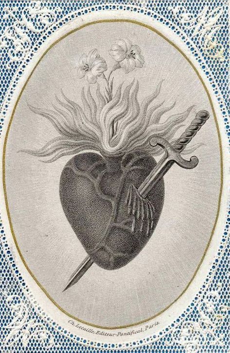 Sacred Heart Art, Sacred Heart Tattoos, مريم العذراء, Arte Occulta, Immaculate Heart Of Mary, Heart Of Mary, Immaculate Heart, Esoteric Art, Catholic Art