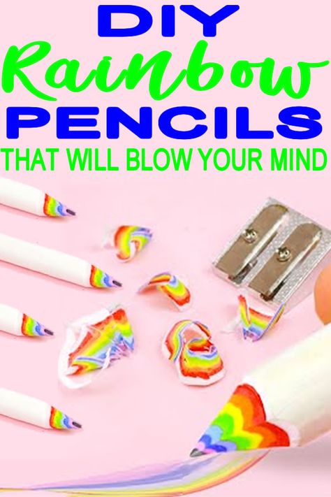 DIY rainbow pencils! Make these fun and cool pencils with rainbow shavings. Cool back to school DIY craft project. Get the best DIY school supplies! Diy Back To School Supplies, School Diy Ideas, Craft Room Organization Diy, Rainbow Crayons, Pencil Crafts, Diy Tumblr, Diy School, Diy Back To School, Diy Pencil