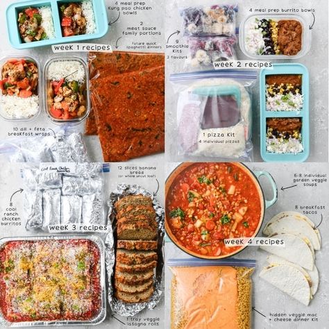 4 Week (FREE) Fill Your Freezer Eat Your Freezer Challenge! 4 Weeks To Fill Your Freezer, Fill Your Freezer, Pizza Kit, Individual Pizzas, Quick Smoothies, Spaghetti Dinner, Breakfast Wraps, Lasagna Rolls, Chicken Burritos