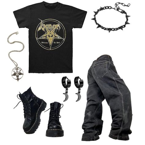 Black Aesthetic Grunge Outfit, Metalhead Fashion Men, Metal Core Outfit, Metalhead Outfits Men, Metalhead Outfit Men, Metal Head Outfits Men, Metalhead Clothes, Metalhead Men, Black Metal Outfit