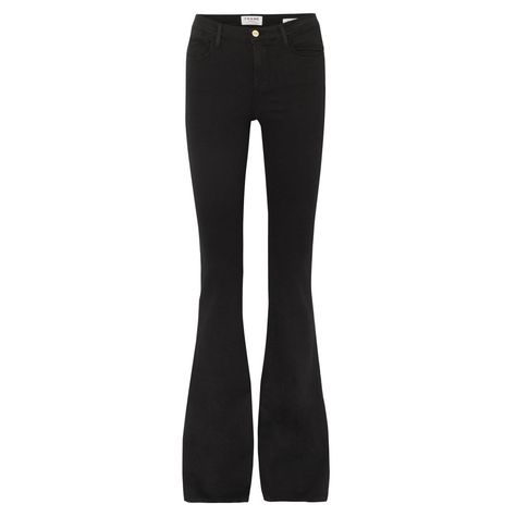 70s inspired for that true fashion statement, meet the new Frame Le High Flare Jeans, designed in a classic black Film Noir wash:     High rise skinny flare fit, statemnent flare hem   Super soft stretch denim for a comfy fit   Classic black Film Noir wash  Form fitting through the hips/thighs   Kicking out into an easy flare from the knee   Rise: 9.75"   Inseam: 35"   Leg Opening: 22"    Nail that new season look with these statement jeans, perfect for styling from day to evening. We will be te Statement Jeans, Black Film, Crisp White Blouse, New Frame, Vacation Packing, Classic Heels, 70s Inspired, Dream Board, Knitwear Tops