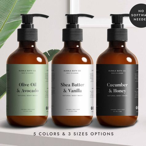 "NEW! Make your body product looks professional with our label template. Easy to edit with CORJL. Available at shop!" Amber Bottle Packaging, Body Wash Label Design, Label Aesthetic, Body Wash Packaging Design, Shampoo Label, Body Wash Packaging, Soap Label Design, Diy Body Wash, Diy Candle Labels