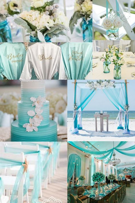 Aqua Blue Wedding Decorations, Cyan Blue Wedding Theme, Grey And Turquoise Wedding, Turquoise Blue Wedding Theme, Light Teal Wedding Theme, Cyan Wedding Theme, Aqua Blue Wedding Theme, Wedding Ideas Teal, Cyan Wedding