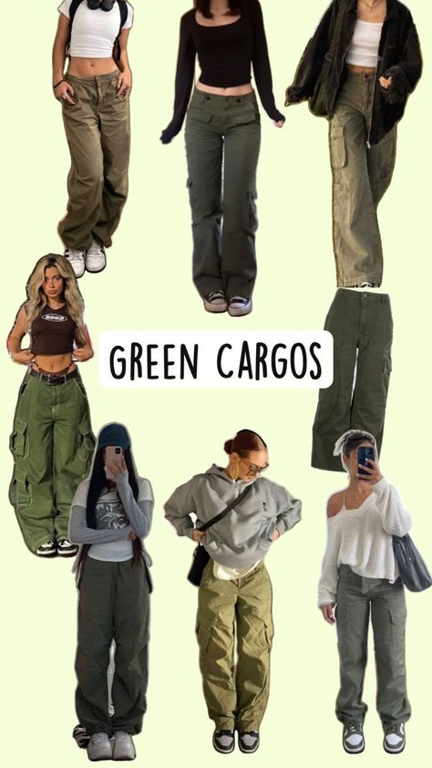 Cargo Pant Outfits, Cargo Pants Aesthetic, Green Cargos, Cargo Pants Women Outfit, Green Cargo Pants Outfit, Baggy Pants Outfit, Green Pants Outfit, Cargo Outfit, Outfit Tips