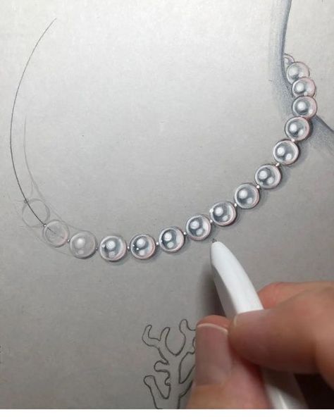 Pearl Illustration Design, How To Draw Jewelry, Pearl Necklace Drawing, Jewelry Illustration Design, Jewelry Illustration Art, Pearls Drawing, Diamonds Drawing, Pearl Drawing, Diamond Sketch