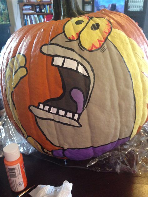 Goofy Pumpkin Painting, Painted Pumpkins Funny, Pumpkin Painting Ideas Spongebob, Anime Pumpkin Painting, Spongebob Pumpkin Painting, Spongebob Pumpkin Carving, Pumpkin Painting Funny, Pumpkin Painting Ideas Funny, Painted Pumpkin Ideas Creative