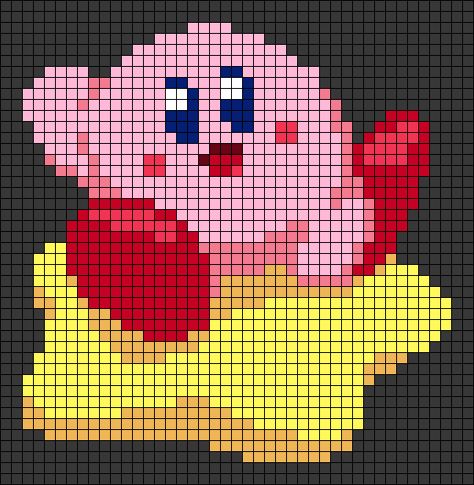 Kirby Cross Stitch Pattern, Kirby Pixel Art Grid, Kirby Alpha Pattern, Kirby Perler Bead Patterns, Pixel Kirby, Pixel Art Kirby, Kirby Cross Stitch, Pixel Crochet Blanket, Hama Art