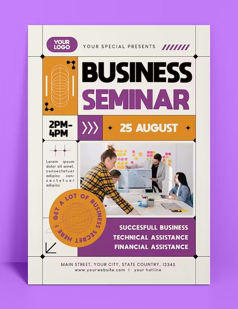 Business Seminar Flyer Template AI, EPS, PSD Course Poster Design Ideas, Business Seminar Flyer Design, Flyer Design Layout Templates, Seminar Poster Design Events, Business Poster Design Ideas, Corporate Design Inspiration, Seminar Flyer Design, Seminar Poster Design, Course Poster Design