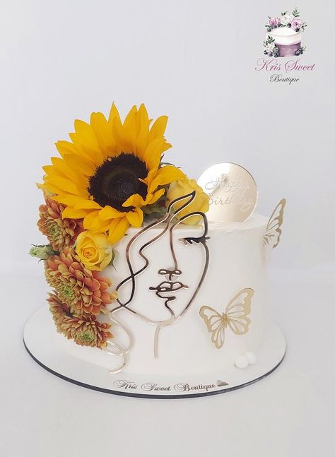 #cake #cakedecorating #cakeart #cakedecor #cakesdecor Sunflower Cake, Silhouette Cake, Girly Cakes, Happy Birthday Daughter, Design Cake, Cake Decorating Frosting, Butterfly Cakes, New Cake, Love Cake