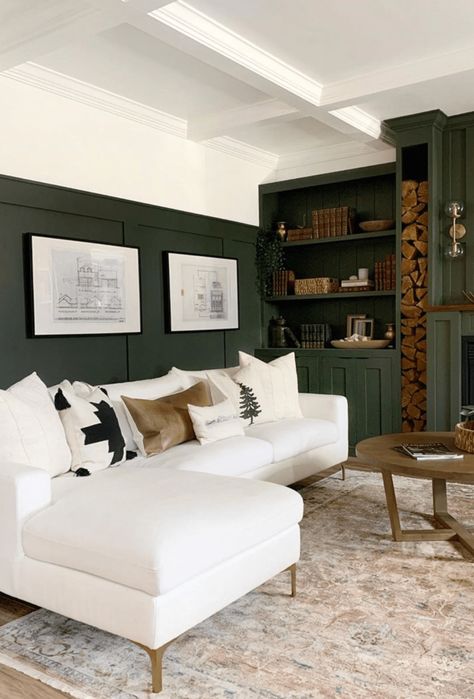 Dark Green Living Room, Green Accent Walls, Dark Green Walls, Accent Wall Colors, Diy Casa, Green Walls, Living Room Green, Green Rooms, Living Room Inspo