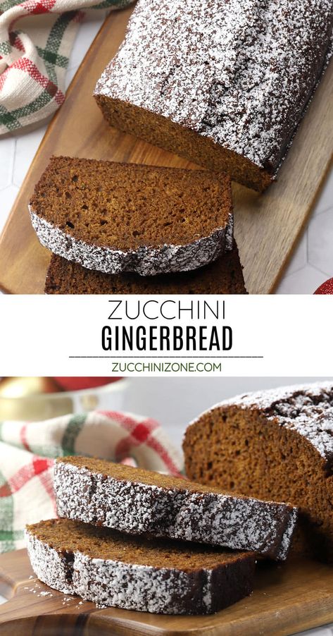 Zucchini gingerbread is perfectly spiced, moist, and tender - a must-bake recipe for the holiday season! Pair it with your morning coffee, serve as a less-sweet dessert, or gift a fresh-baked gingerbread loaf to a friend. Ginger Zucchini Bread, Chai Spiced Zucchini Bread, Cheesecake Zucchini Bread, Christmas Zucchini Bread, Molasses Zucchini Bread, Berry Zucchini Bread, Applesauce Zucchini Bread Recipes, Gingerbread Zucchini Bread, Mini Zucchini Muffins