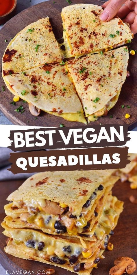 Vegan Quesadillas, Vegan Quesadilla, Vegan Mexican Recipes, Dinner Side, Filling Snacks, Vegan Lunch Recipes, Vegan Lunch, Vegan Cooking, Vegan Dinner Recipes