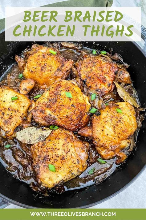 Irish Chicken Recipes, Turkey Entrees, Beer Braised Chicken, Braising Recipes, Awesome Chicken, Braised Chicken Thighs, Gourmet Chicken, Chicken Menu, Baked Chicken Tenders