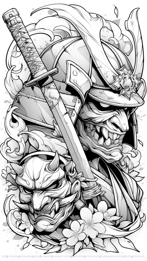 Samurai Tattoo Design Warriors, Warrior Angel Illustration, Japanese Tattoo Ideas, Samurai Warrior Tattoo, Samurai Tattoo Design, Samurai Helmet, Japanese Designs, Samurai Tattoo, Warrior Tattoo