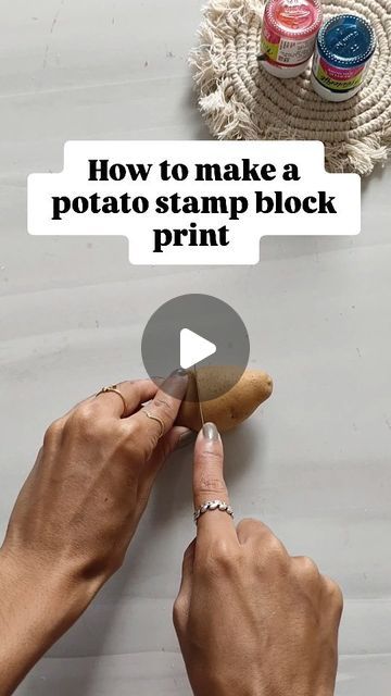 Komal Singh on Instagram: "How to make a potato stamp block print 
.
.
#fabric #blockprinting #diycrafts #diy #handmade #reels #instagood #insta #artist #trend" Potato Stamp Art, Block Printing Ideas Design, Hand Carved Stamps Diy, Potato Stamps, Potato Printing, Potato Stamp, Potato Print, Mom Party, Hand Carved Stamps