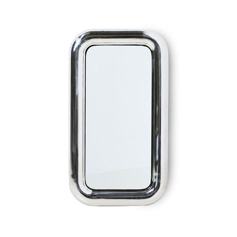 Chubby chrome mirror | HKLIVING String Regal, House Beautiful Magazine, Hk Living, Chrome Mirror, Mirror Reflection, Well Lights, Reflective Surfaces, Bench Furniture, Stemware