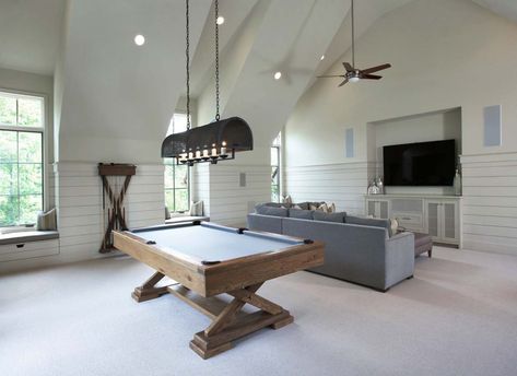 Charming traditional details exhibited by lakefront country estate Attic Game Room, Room Above Garage, Garage Game Rooms, Pool Table Room, Recreational Room, Game Room Family, Pool Rooms, Bonus Rooms, Games Room