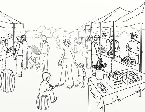 Working on a new #picturebook where Jackson learns about #gardening .See the new coloring page of a #farmersmarket at www.jacksonsadventures.com Easy Market Drawing, Market Scene Sketch, Market Drawing Easy, Market Place Drawing, Market Scene Drawing, Farmers Market Drawing, Market Scene Drawing Easy, Farmers Drawing, Scenery Perspective