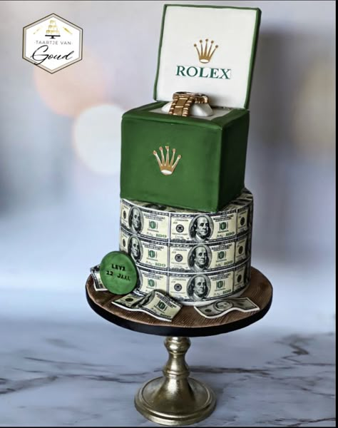 Cool Mens Birthday Cakes, Classic Birthday Cakes For Men, Men's Birthday Cake Ideas Elegant, Cake Dollar Birthday, Rolex Birthday Cake, Rolex Cake For Men, Dollar Cake Design, Money Birthday Cake For Men, Money Cake Ideas For Men