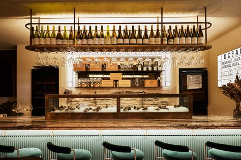 Oyster and Champagne bar opens in Melbourne’s CBD - hospitality | Magazine Best Oysters, Speakeasy Bar, Crazy Paving, Champagne Bar, Melbourne Cbd, Wine Display, Oyster Bar, Wine Store, Flute Glass