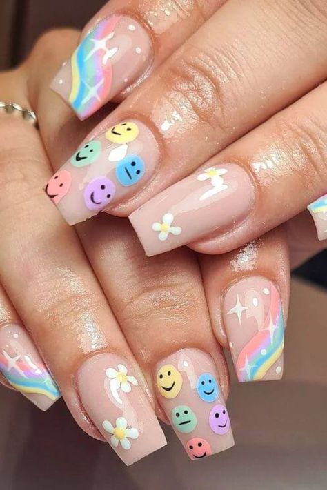 Pastel Flower Nails, Candy Corn Nails, Quinceanera Nails, Beautiful Dawn, Fun Manicure, Pastel Nails Designs, Retro Nails, Hippie Nails, Spring Nail Designs