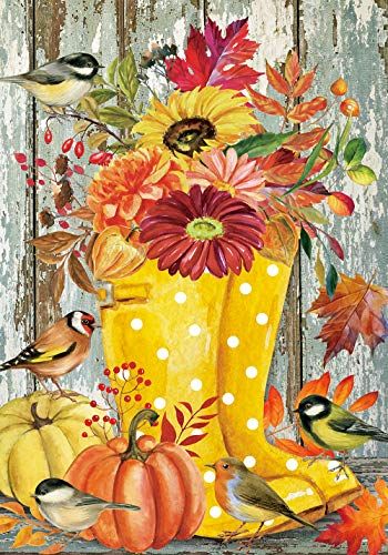 Welcome Flags Outdoor, Fall Flags Outdoor, Painted Fall Flowers, Autumn Garden Illustration, Flowers In Boots Painting, How To Paint Fall Flowers, Fall Flowers Painting Acrylic, Autumn Flowers Painting, Fall Flower Drawings