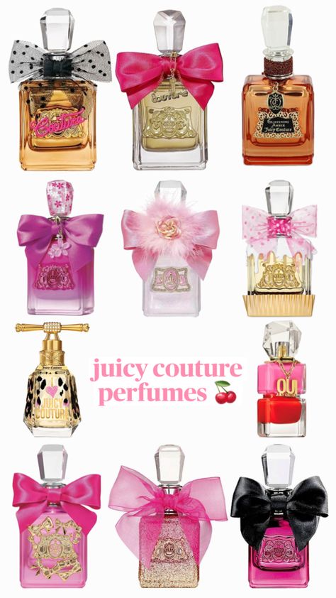 juicy couture, perfumes Juicy Couture Perfume Collection, Y2k Perfume, 2000s Perfume, Juicy Perfume, Perfume Wishlist, Beautiful Gown Designs, Juicy Couture Perfume, Couture Perfume, Fragrance Lab