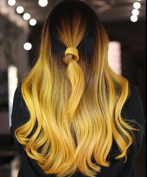 Yellow hair Dark Ombre Hair, Yellow Hair Color, Sunflower Hair, Vivid Hair Color, Pulp Riot, Balayage Color, Style Hairstyle, Brown Balayage, Yellow Hair