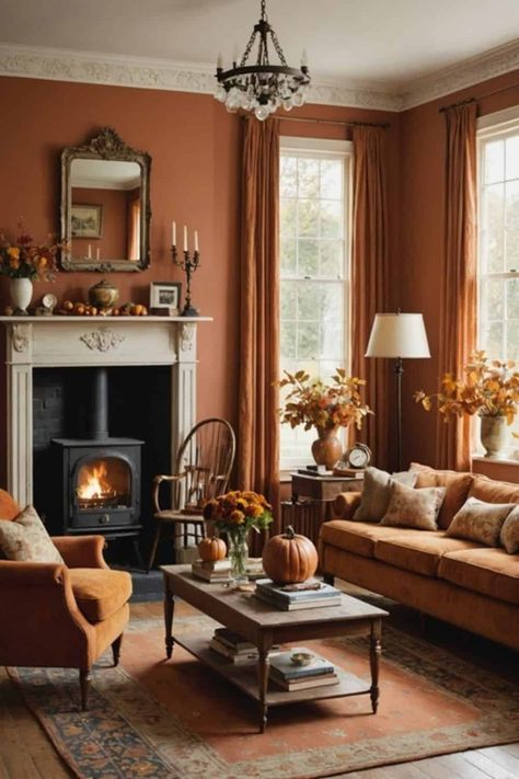 Cozy Autumn Vibes: Fall Decor Ideas - West Magnolia Charm Autumn Interior Decor, Autumn House Interior, Autumn Interior Design, Natural Elements Decor, Stylish Halloween Decor, Halloween Home Decor Ideas, Fall Interior Design, Haunted House Diy, Cozy Interiors