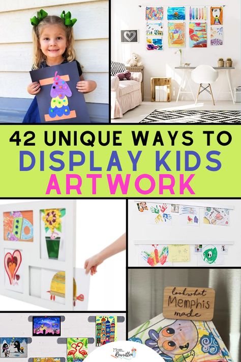 collage of displays for kids artwork How To Display Kids Artwork, Kids Pictures On Wall, Kids Artwork Display Ideas, Artwork Display Ideas, Framed Kids Art, Ways To Display Kids Artwork, Displaying Kids Artwork Diy, Artwork Display Wall, Diy Craft Displays