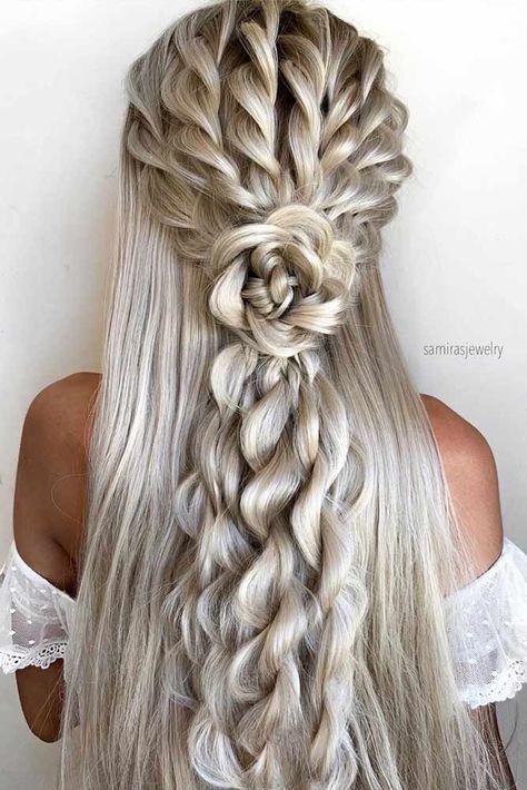 How To Cute Hairstyles, Unique Updos For Long Hair, Outdoor Wedding Hairstyles, Long Hairstyles With Braids, Easy Wedding Hairstyles Do It Yourself, Flower Hairstyles, Down Wedding Hairstyles, Half Up Half Down Wedding, Vlasové Trendy