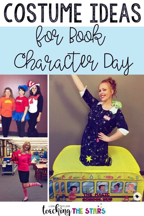 If you are a teacher looking for recommendations for book character day, don't miss this post! Check out these costume ideas for teachers to wear on book character day that are fun and easy! They are even good Halloween costume ideas for teachers! Dress Like A Book Character For Teachers, Book Characters Dress Up For Teachers, Storybook Character Costumes For Teacher, Easy Character Day Outfits, Bookweek Costumes For Teachers, Teacher Book Character Costumes, Book Week Characters, Costume Ideas For Teachers, Easy Book Character Costumes