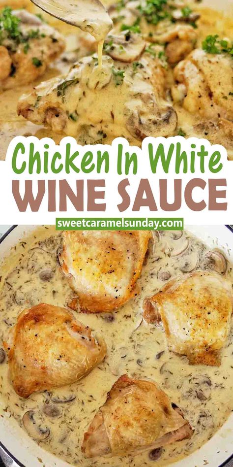 Cooking Wine Recipes, Chicken In White Wine Sauce, Chicken In Wine Sauce, Chicken In White Wine, Chicken White Wine Sauce, Creamy Sauce For Chicken, Cream Chicken Recipes, White Wine Sauce Recipes, Chicken Wine