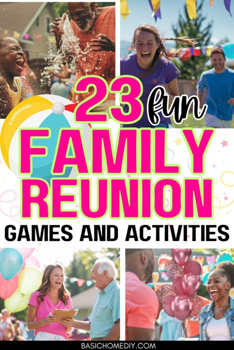 23 Fun Family Reunion Games and Activities for Kids and Adults - Basic Home DIY Family Reunion Outside Decor, Family Fun Day Decorations, Family Theme Party Ideas, Family Party Themes Ideas, Family Reunion Kids Games, Family Reunion Decorating Ideas, Family Reunion Ideas Decorations, Family Day Ideas, Fun Game Night Ideas