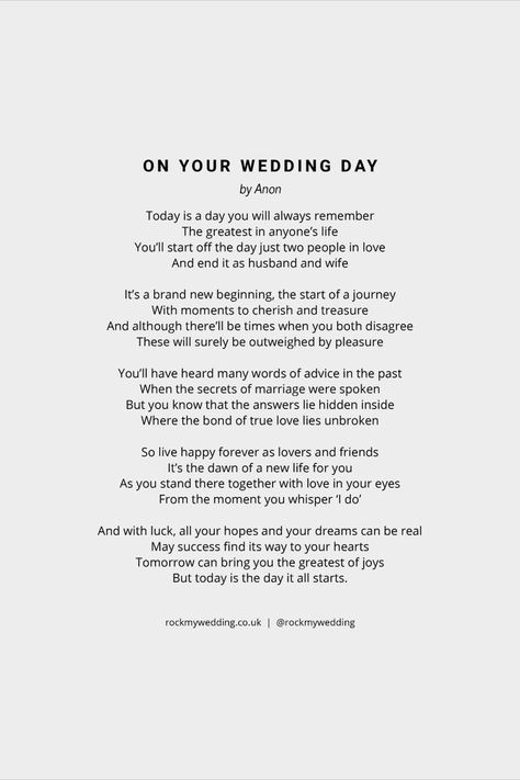 On Your Wedding Day by Anon Wedding Reading Poem Bridesmaid Speech Examples Best Friends, Bridesmaid Speech Examples, Wedding Poems For Ceremony, Wedding Readings Funny, Wedding Poems Reading, Best Friend Wedding Speech, Marriage Poems, Vows Quotes, Wedding Wishes Quotes